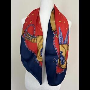 J.S. Freesie Large Elegant Silk Scarf - Red & Navy Chain Design